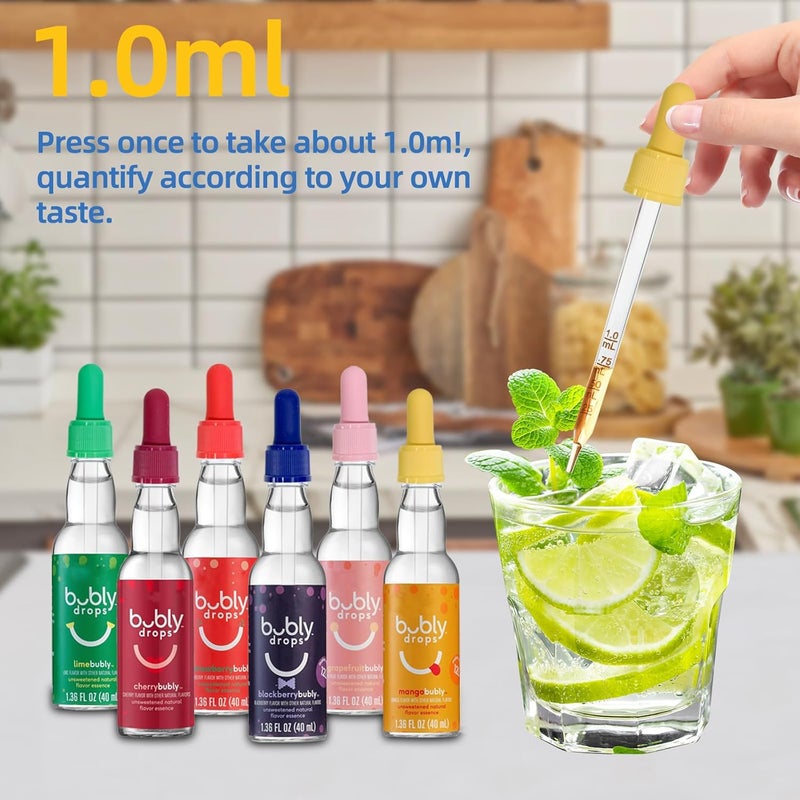 Engorgio 6Pcs Colorful Glass Dropper Pipettes Compatible with SodaStream Bubly Drops Flavors,1ML Pipette with Graduated Dropper for Sodastream Bubly Bottle,Flavors Pipettes Bottle for Soda Stream Dropper - Image 4